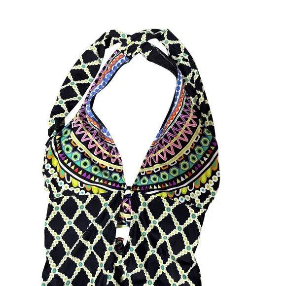 Trina Turk Geometric Print One-Piece Swimsuit W/ Cutout Size 6 Resort Beach - Picture 3 of 11